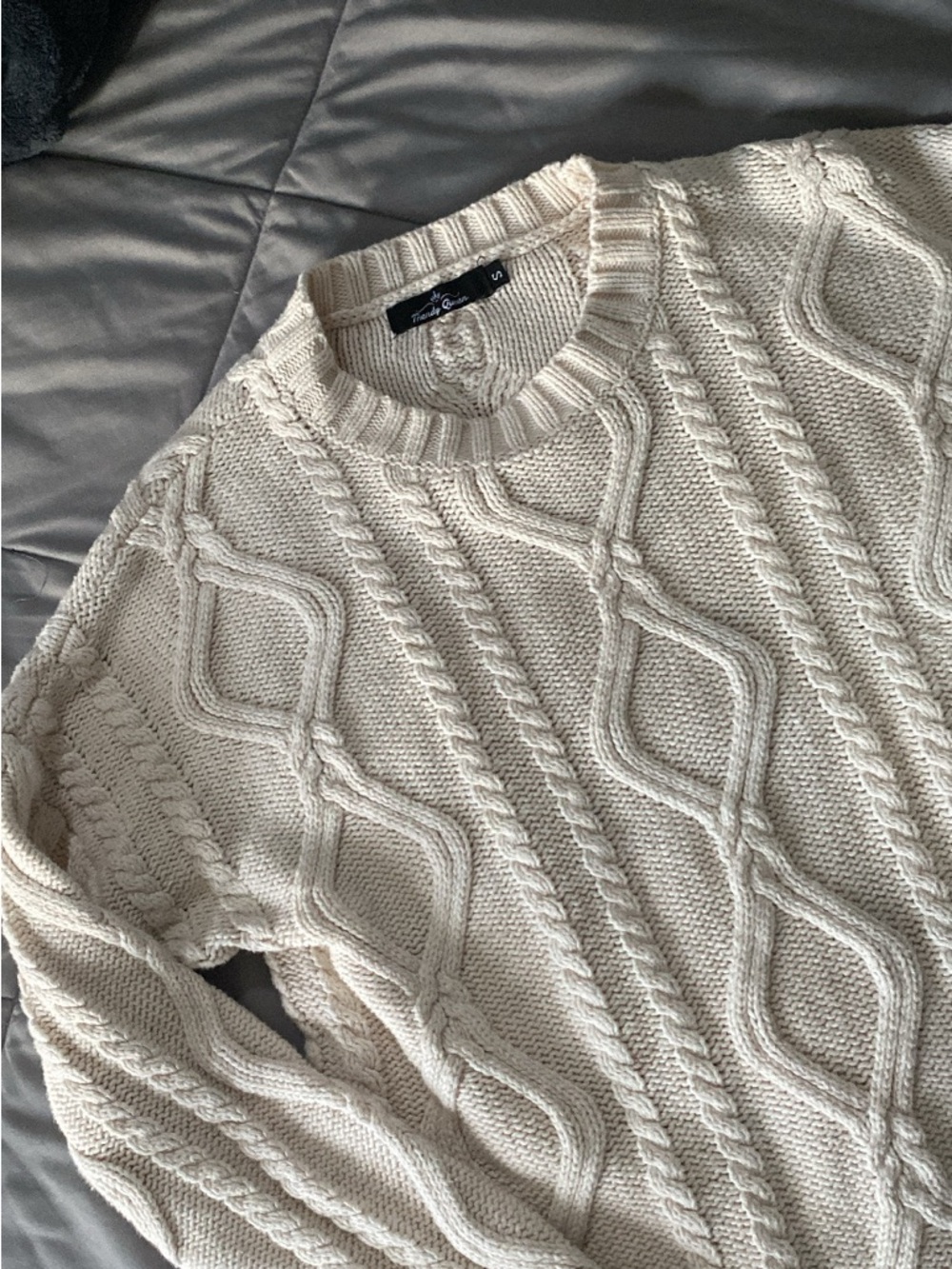 Neutral Cable Knit Crewneck Sweater